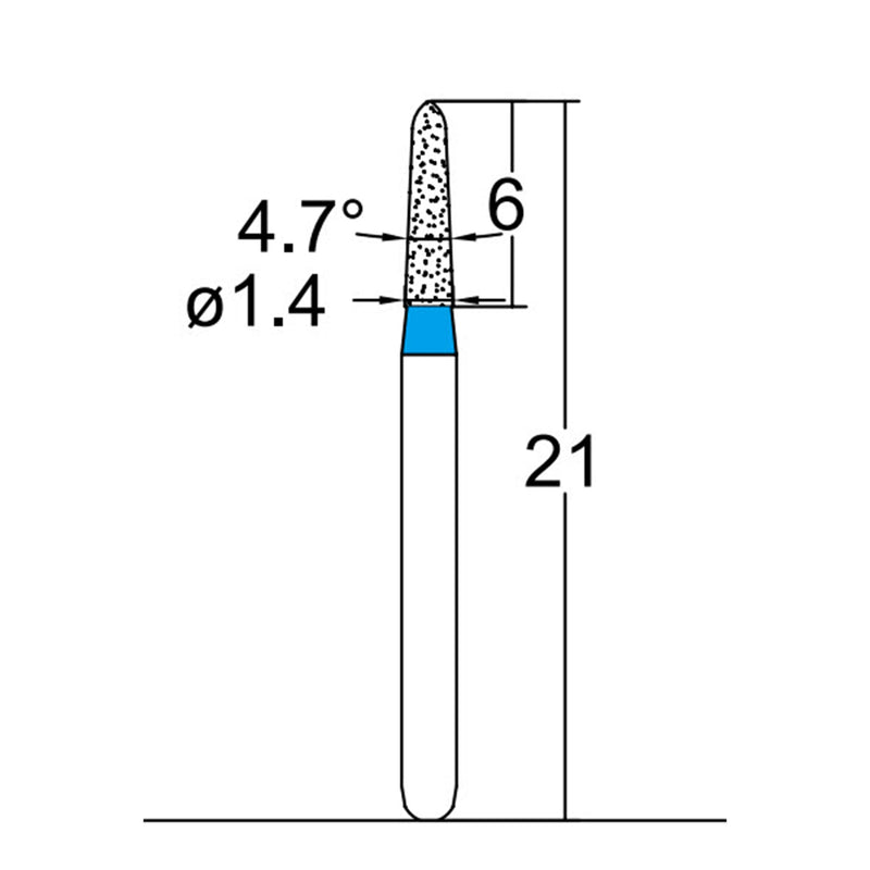 Torpedo, Conical 1.4 mm Dia. Medium Grit Diamond Bur 5 per pack. 294.14M1