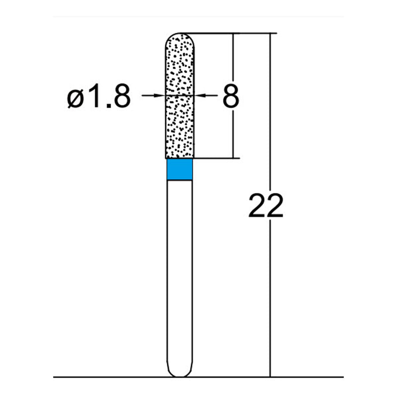 Cylindrical, Hemispherical End 1.8 mm Dia. Medium Grit Diamond Bur 5 per pack. 137.18M1