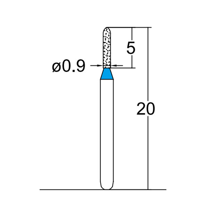 Torpedo, Cylindrical 0.9 mm Dia. Medium Grit Diamond Bur 5 per pack. 284.9M1