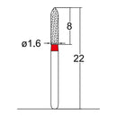 Torpedo, Cylindrical 1.6 mm Dia. Fine Grit Diamond Bur 5 per pack. 284.16F2