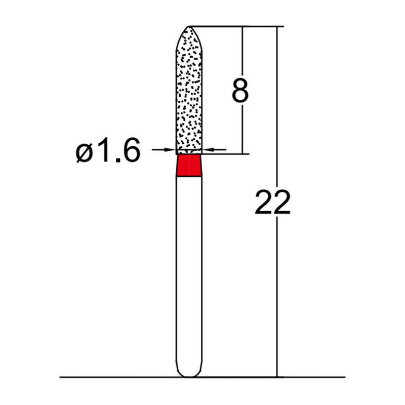 Torpedo, Cylindrical 1.6 mm Dia. Fine Grit Diamond Bur 5 per pack. 284.16F2