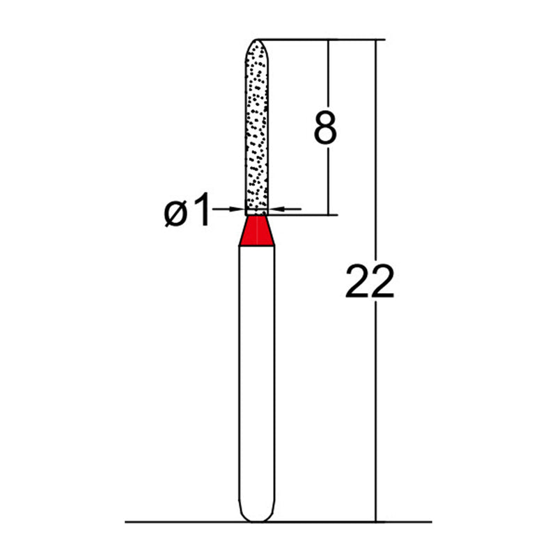 Torpedo, Cylindrical 1 mm Dia. Fine Grit Diamond Bur 5 per pack. 284.10F2