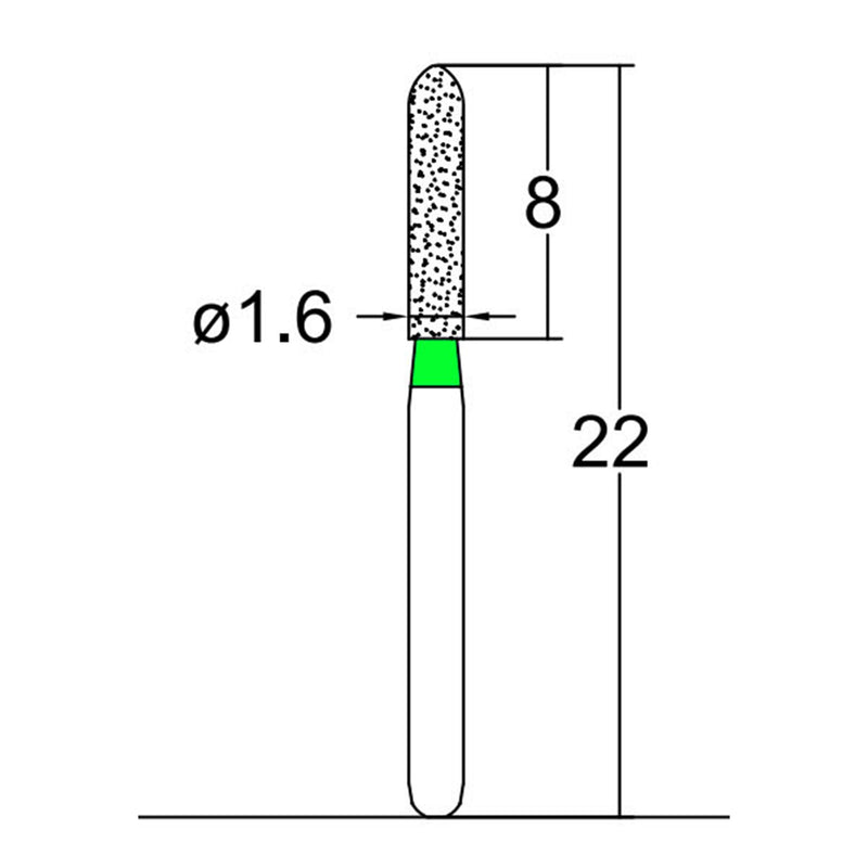 Torpedo, Cylindrical 1.6 mm Dia. Coarse Grit Diamond Bur 5 per pack. 284.16C1