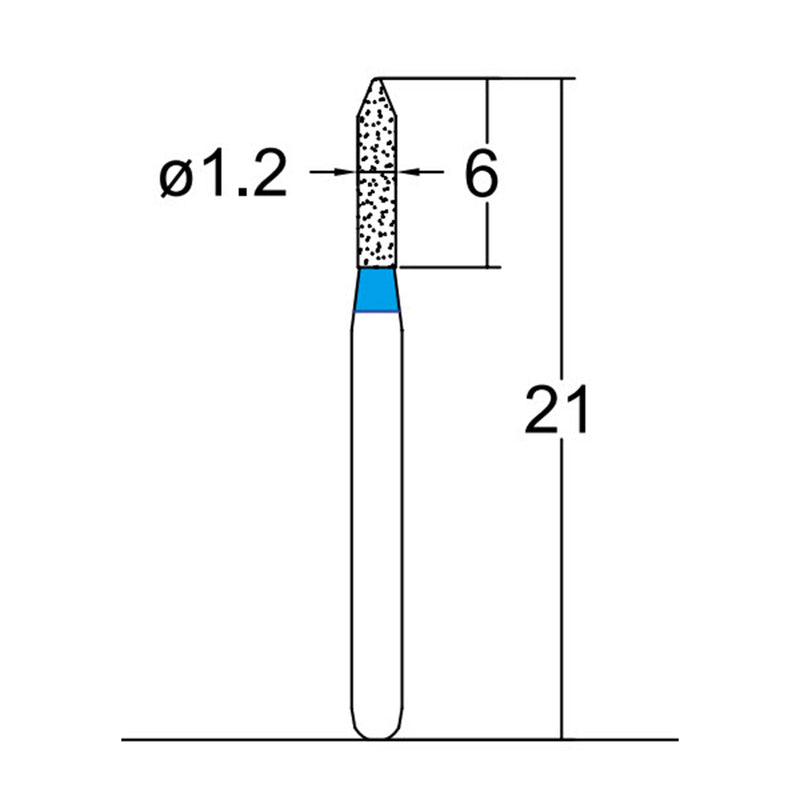 Cylindrical Pointed End 1.2 mm Dia. Medium Grit Diamond Bur 5 per pack. 126.12M1