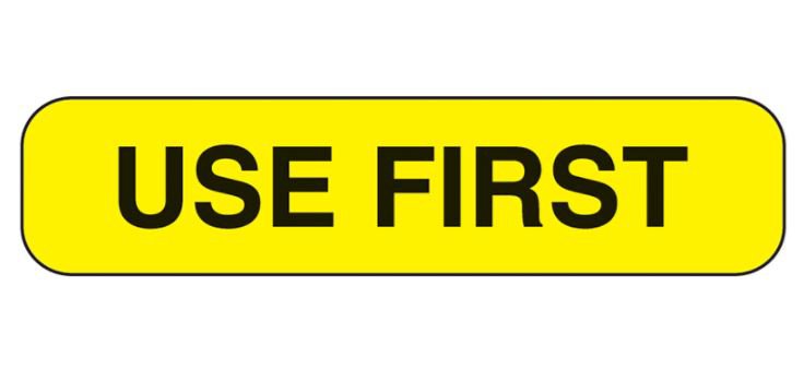 INDEED "USE FIRST" ADVISORY LABEL, 1.6 X 0.4 INCH, SOLD AS 1000/PACK HEALTH 2306