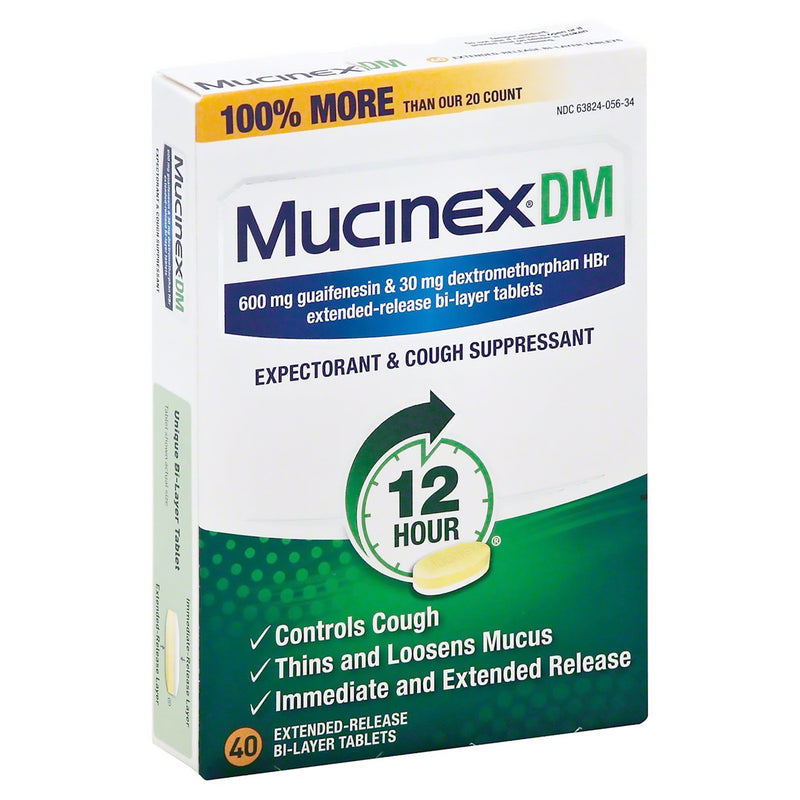 MUCINEX® DM GUAIFENESIN / DEXTROMETHORPHAN COLD AND COUGH RELIEF, SOLD AS 40/CARTON RECKITT 63824005634