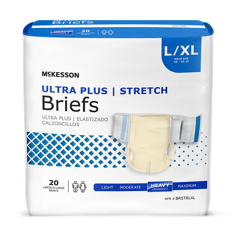 MCKESSON ULTRA PLUS STRETCH HEAVY ABSORBENCY INCONTINENCE BRIEF, LARGE / X-LARGE, SOLD AS 4/CASE MCKESSON BRSTRLXL