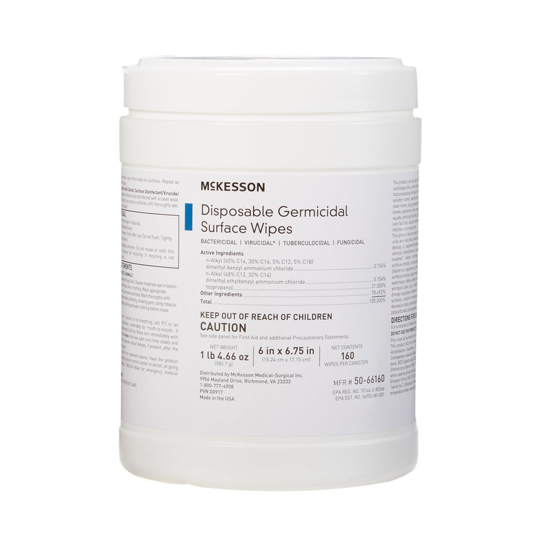 MCKESSON GERMICIDAL LARGE SURFACE DISINFECTANT WIPES, CANISTER, 160 CT., SOLD AS 1/BOX MCKESSON 50-66160