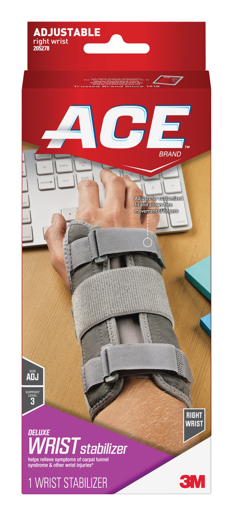 3M™ ACE™ RIGHT WRIST BRACE, ONE SIZE FITS MOST, SOLD AS 1/EACH 3M 205278
