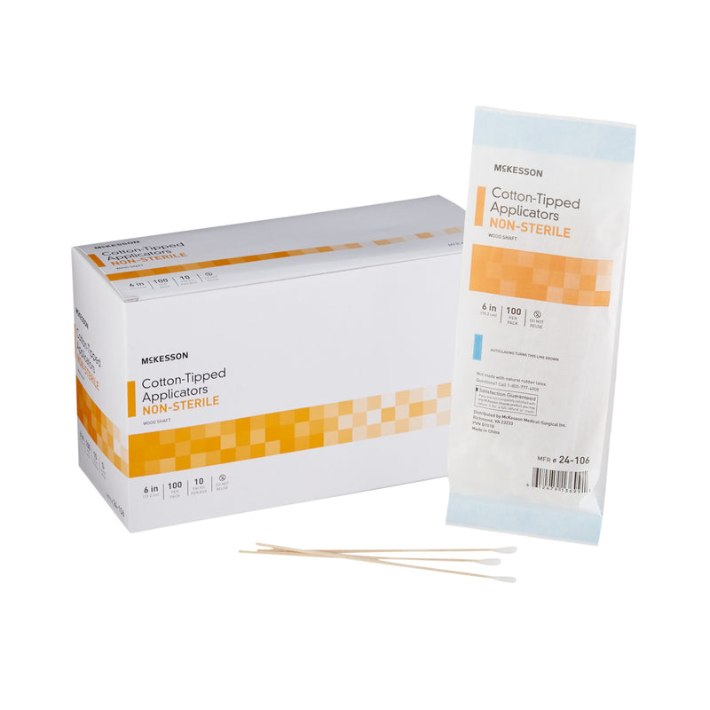 MCKESSON SWABSTICKS, COTTON-TIP, WOOD SHAFT, 6 INCH, SOLD AS 100/CASE MCKESSON 24-106