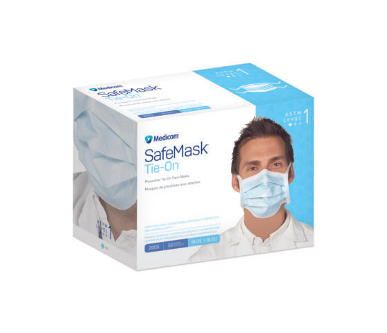 Amd Medicom Safemask Tie-On Tbd-Mask Surgical Tie On Blu Lf50/Bx 6Bx/Cs -2000