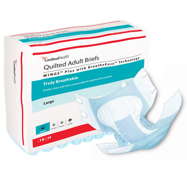 WINGS™ QUILTED PLUS WITH BREATHEEASY™ TECHNOLOGY INCONTINENCE BRIEF, LARGE, SOLD AS 72/CASE CARDINAL 66134