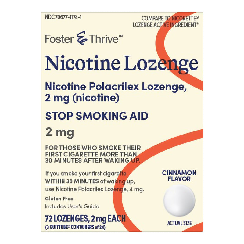FOSTER & THRIVE™ NICOTINE POLACRILEX LOZENGES 2 MG (NICOTINE) CINNAMON, SOLD AS 72/PACK MCKESSON 70677117401