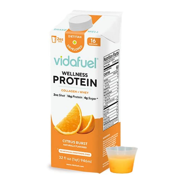 VIDAFUEL WELLNESS PROTEIN DRINK WITH COLLAGEN AND WHEY, ORANGE BURST FLAVOR, SOLD AS 1/EACH VIDAFUEL 03-322A