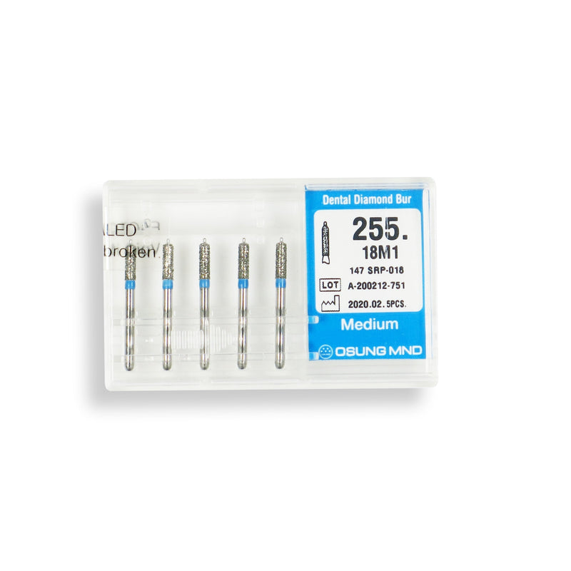 Cylindrical, Ogival End, Side Cutting Only 1.8 mm Dia. Medium Grit Diamond Bur 5 per pack. 255.18M1