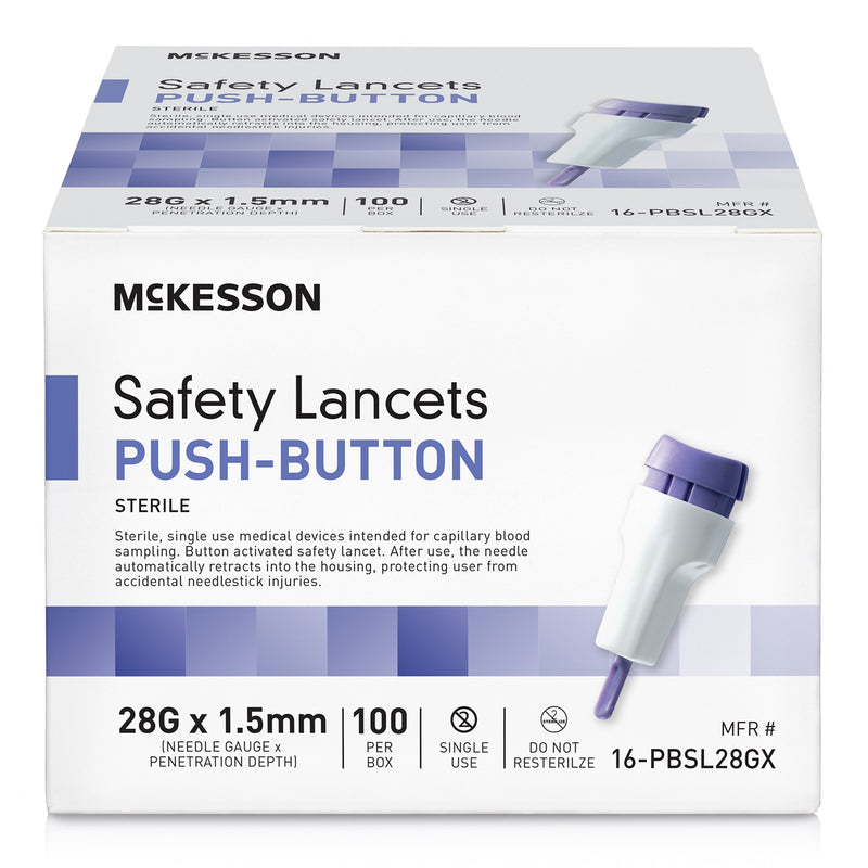MCKESSON PUSH BUTTON SAFETY LANCET, 28 GAUGE, SOLD AS 100/BOX MCKESSON 16-PBSL28GX