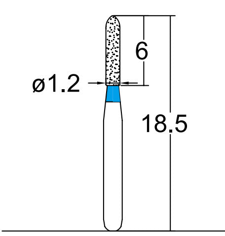 Torpedo, Cylindrical 1.2 mm Dia. Medium Grit Diamond Bur 5 per pack. 284.12M1S
