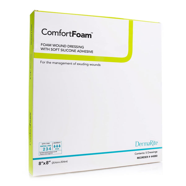 COMFORTFOAM™ SILICONE ADHESIVE WITHOUT BORDER SILICONE FOAM DRESSING, 8 X 8 INCH, SOLD AS 5/BOX DERMARITE 44880