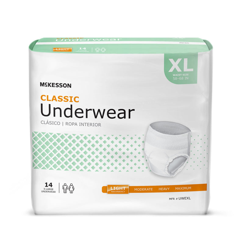 MCKESSON CLASSIC LIGHT ABSORBENCY INCONTINENCE UNDERWEAR, EXTRA LARGE, SOLD AS 4/CASE MCKESSON UWEXL