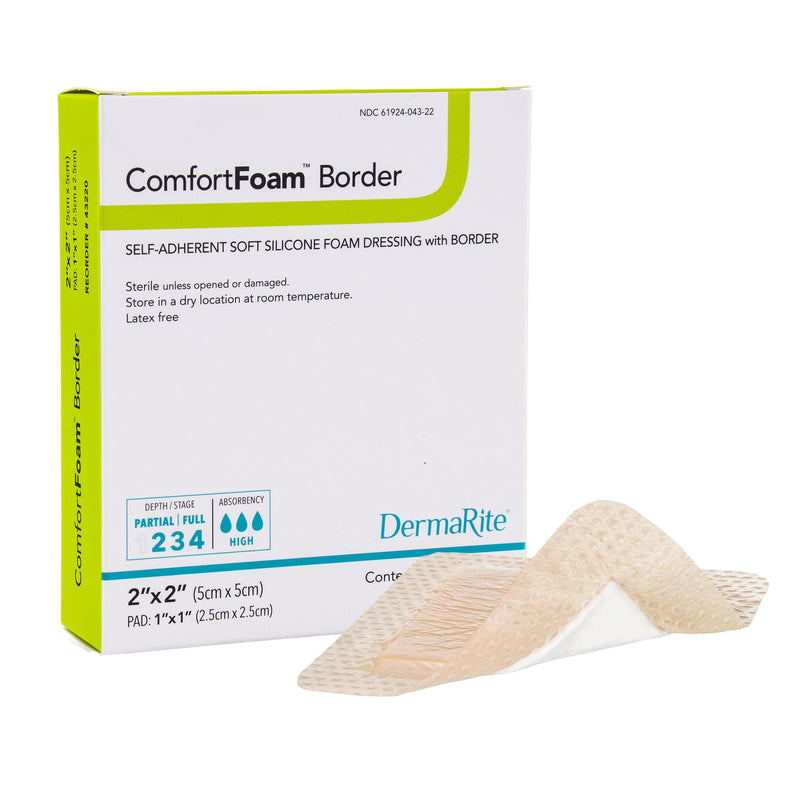 COMFORTFOAM™ BORDER SELF-ADHERENT SOFT SILICONE FOAM DRESSING, 5 X 5 CENTIMETER, SOLD AS 10/BOX DERMARITE 43220
