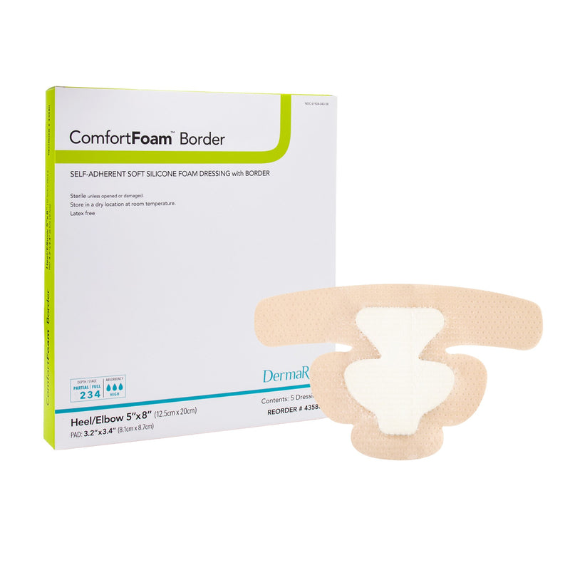 COMFORTFOAM™ BORDERED FOAM WOUND DRESSING W/ SOFT SILICONE ADHESIVE, 5 X 8 INCH, SOLD AS 1/EACH DERMARITE 43580