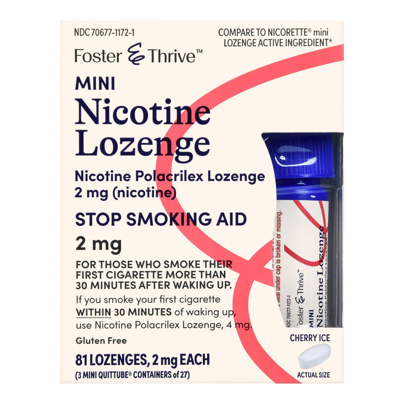 FOSTER & THRIVE™ MINI NICOTINE POLACRILEX LOZENGES 2 MG (NICOTINE) CHERRY ICE, SOLD AS 81/PACK MCKESSON 70677117201