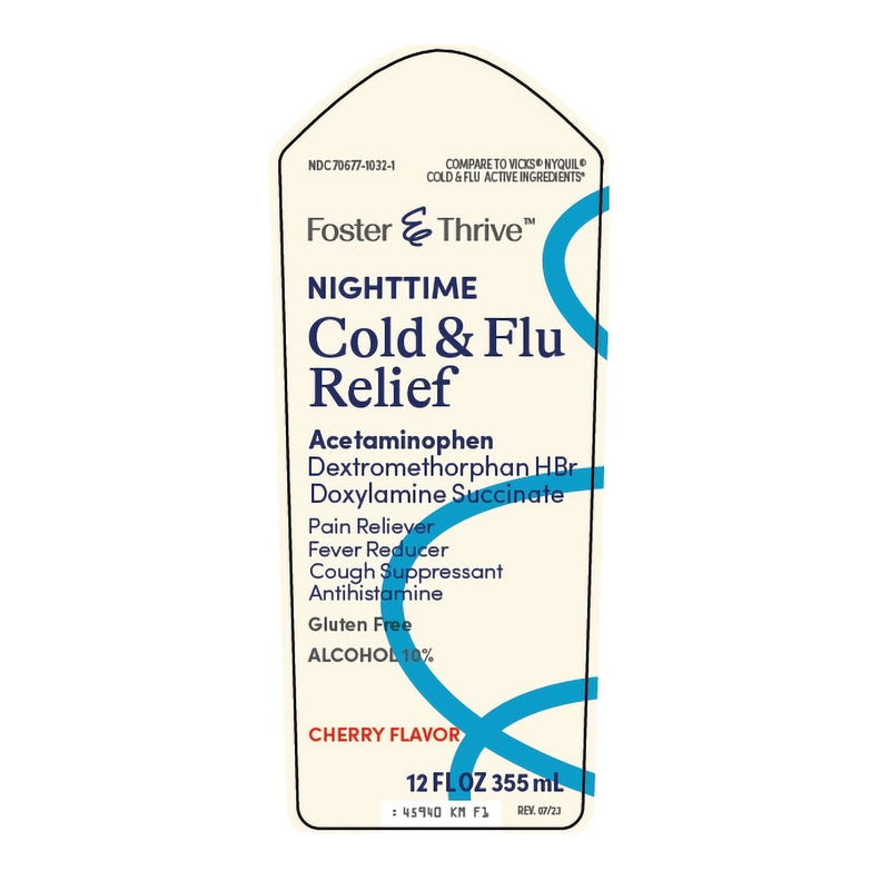FOSTER & THRIVE™ NIGHTTIME COLD & FLU LIQUID RELIEF, CHERRY FLAVOR, SOLD AS 1/EACH MCKESSON 70677103201