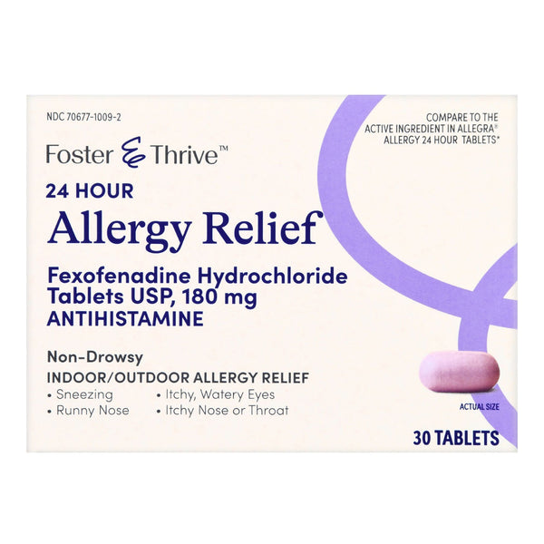 FOSTER & THRIVE™ 24 HOUR ALLERGY RELIEF FEXOFENADINE HCL USP 180 MG TABLETS, SOLD AS 30/BOX MCKESSON 70677100902