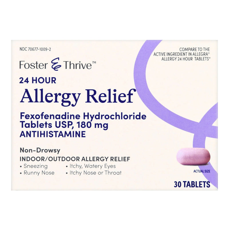 FOSTER & THRIVE™ 24 HOUR ALLERGY RELIEF FEXOFENADINE HCL USP 180 MG TABLETS, SOLD AS 30/BOX MCKESSON 70677100902