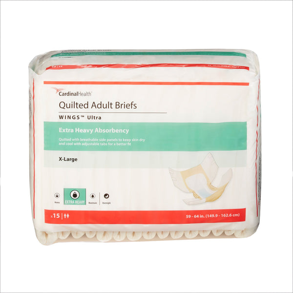 WINGS™ ULTRA QUILTED EXTRA HEAVY ABSORBENCY INCONTINENCE BRIEF, EXTRA LARGE, SOLD AS 15/BAG CARDINAL 77075