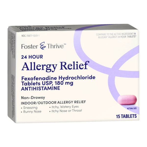 FOSTER & THRIVE™ 24 HOUR ALLERGY RELIEF FEXOFENADINE HCL USP 180 MG TABLETS, SOLD AS 15/BOX MCKESSON 70677100901