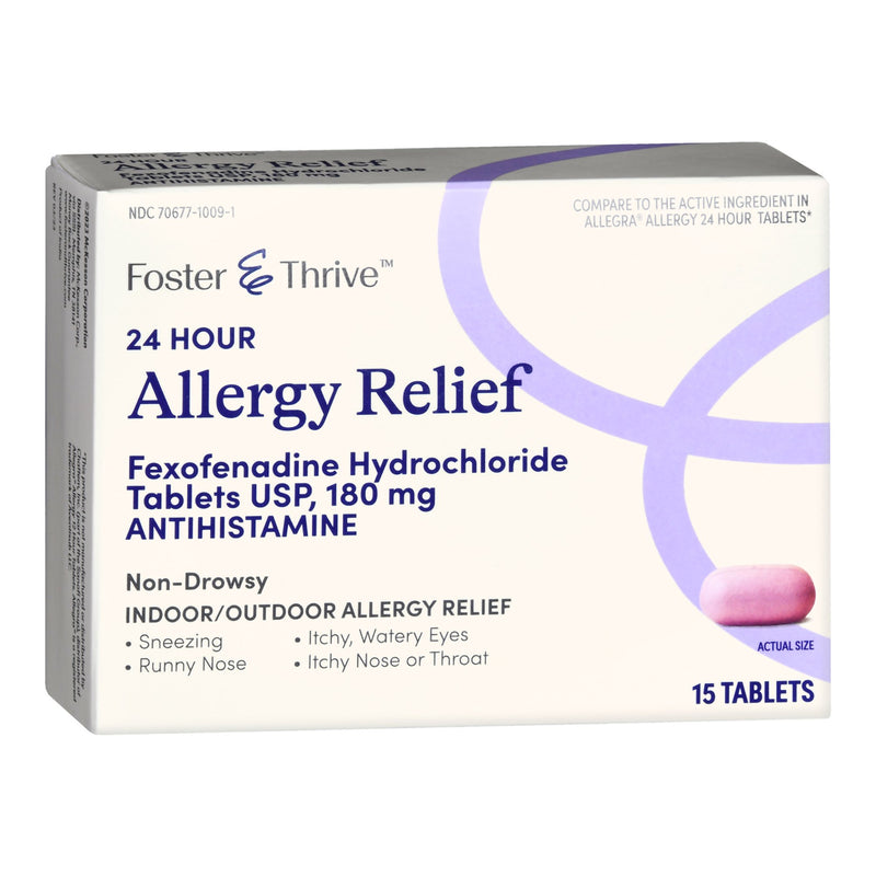 FOSTER & THRIVE™ 24 HOUR ALLERGY RELIEF FEXOFENADINE HCL USP 180 MG TABLETS, SOLD AS 15/BOX MCKESSON 70677100901