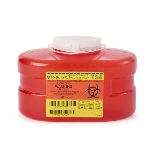 BECTON DICKINSON RED SHARPS CONTAINER, 3.3 QUART, 5.3 X 9.1 X 5 INCH, SOLD AS 1/EACH BD 305488