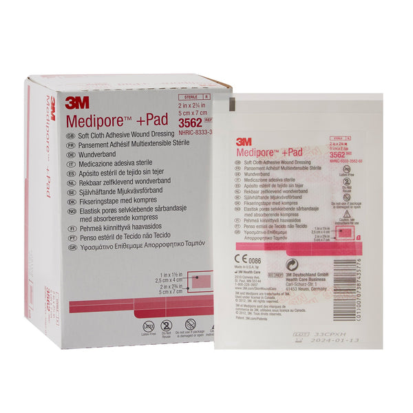 3M™ MEDIPORE™ STERILE ADHESIVE DRESSINGS, 2 X 2-3/4 INCH, SOLD AS 50/BOX SOLVENTUM 3562