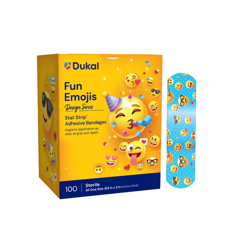 AMERICAN® WHITE CROSS FIRST AID EMOJIS KID DESIGN ADHESIVE STRIP, ¾ X 3 INCH, SOLD AS 12/CASE DUKAL 15606