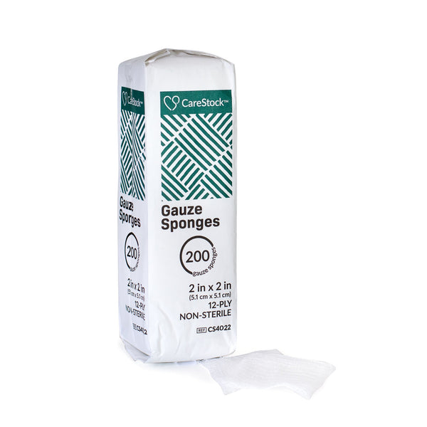 CARESTOCK™ GAUZE SPONGE, 2 X 2 IN. 12-PLY, MEDICAL-GRADE COTTON WOUND DRESSING, SOLD AS 8000/CASE CARESTOCK CS4022