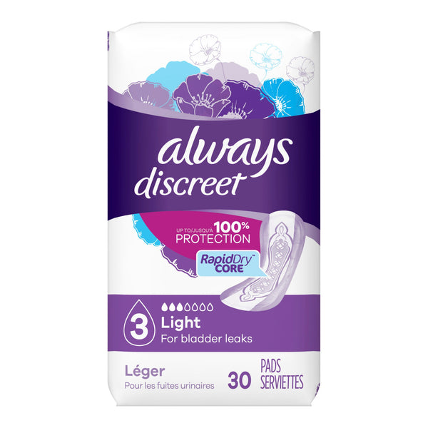 ALWAYS® DISCREET BLADDER CONTROL PAD, SIZE 3, SOLD AS 30/PACK PROCTER 03700088658