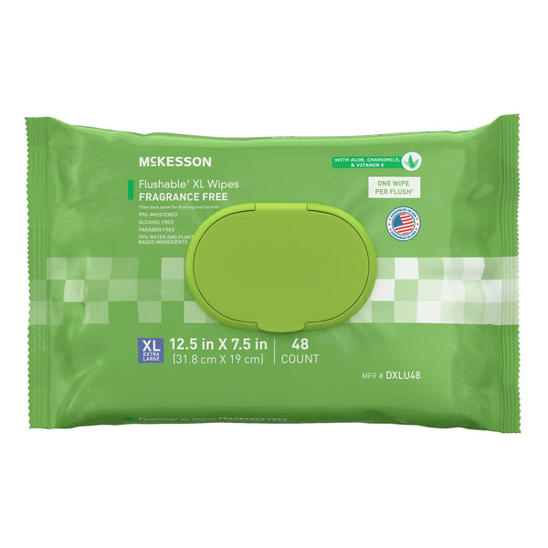 MCKESSON FLUSHABLE* WET WIPES XL - UNSCENTED, 48 WIPES PER PACK, SOLD AS 576/CASE MCKESSON DXLU48