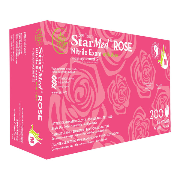 STARMED® ROSE NITRILE EXAM GLOVE, MEDIUM, PINK, SOLD AS 200/BOX SEMPERMED SMNR203