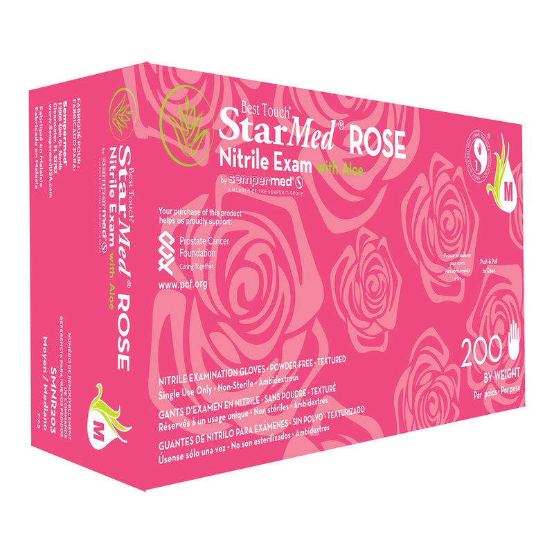 STARMED® ROSE NITRILE EXAM GLOVE, MEDIUM, PINK, SOLD AS 200/BOX SEMPERMED SMNR203