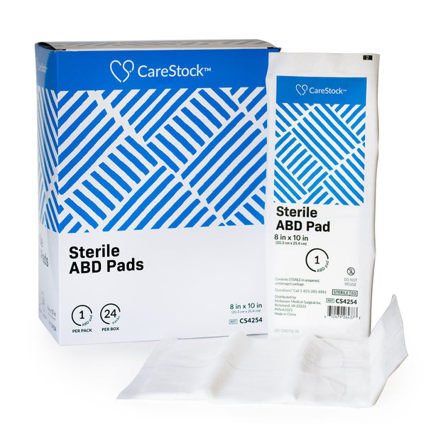 CARESTOCK™ STERILE ABDOMINAL PAD, 8 X 10 INCH – NONWOVEN CELLULOSE ABD PADS, SOLD AS 360/CASE CARESTOCK CS4254