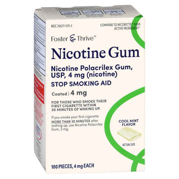 FOSTER & THRIVE™ NICOTINE POLACRILEX 4 MG (NICOTINE) GUM, COOL MINT FLAVOR, SOLD AS 100/BOX MCKESSON 70677117101