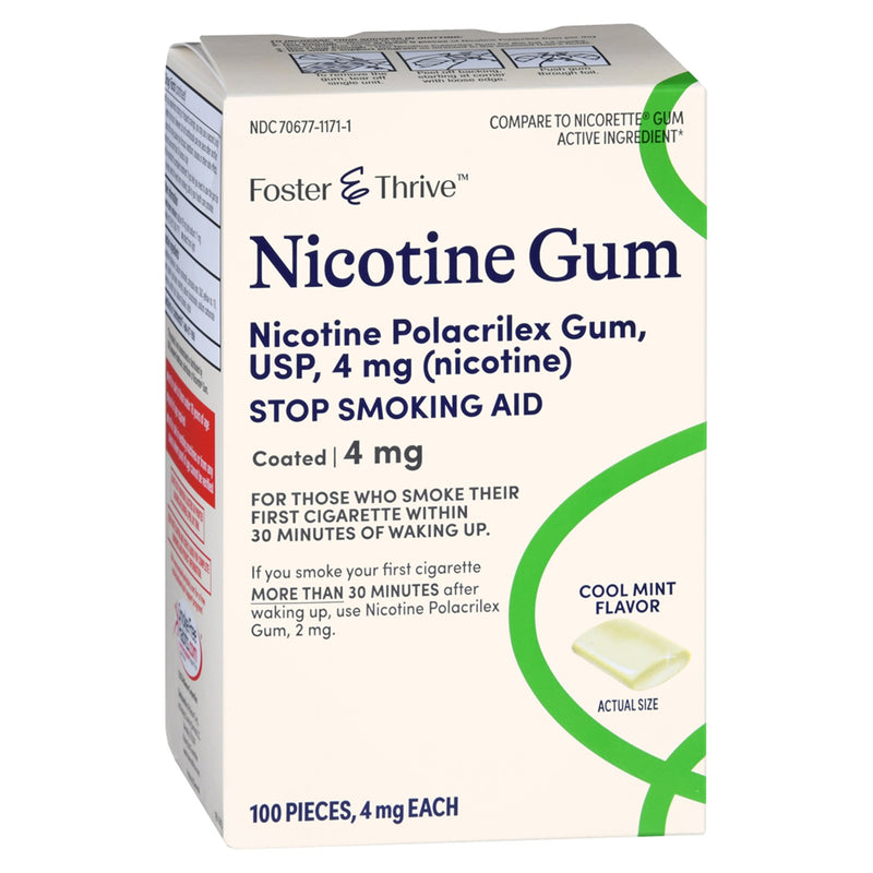 FOSTER & THRIVE™ NICOTINE POLACRILEX 4 MG (NICOTINE) GUM, COOL MINT FLAVOR, SOLD AS 100/BOX MCKESSON 70677117101