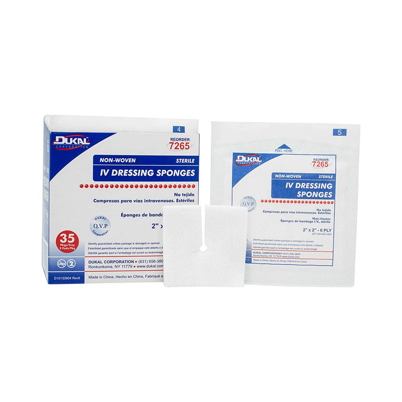 DUKAL STERILE I.V. / DRAIN SPLIT DRESSING, 2 X 2 INCH, 6-PLY, SOLD AS 35/BOX DUKAL 7265