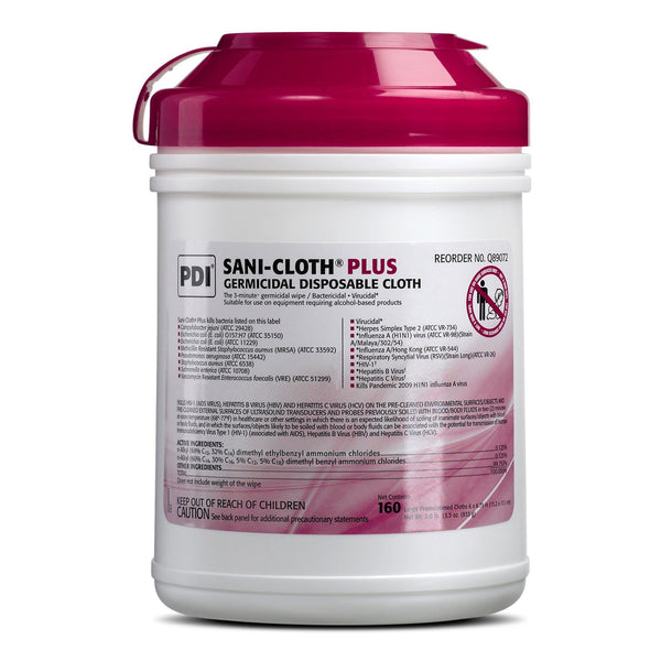 SANI-CLOTH® PLUS GERMICIDAL DISINFECTANT CLEANER WIPE, 6 X 6.75 INCH, SOLD AS 160/BOX PROFESSIONAL Q89072