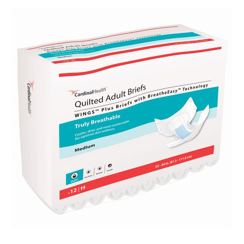 WINGS™ QUILTED PLUS WITH BREATHEEASY™ TECHNOLOGY INCONTINENCE BRIEF, MEDIUM, SOLD AS 96/CASE CARDINAL 66133
