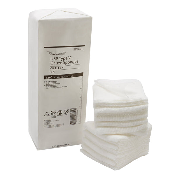 CURITY™ USP TYPE VII GAUZE SPONGE, 4 X 4 INCH, 12-PLY, SOLD AS 200/BAG CARDINAL 2634-