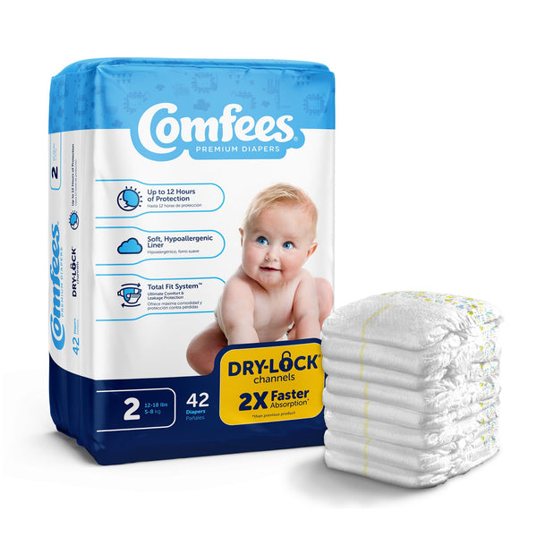 COMFEES PREMIUM DIAPERS, UNISEX, BABY, TAB CLOSURE, SIZE 2, SOLD AS 168/CASE ATTENDS CMF-2