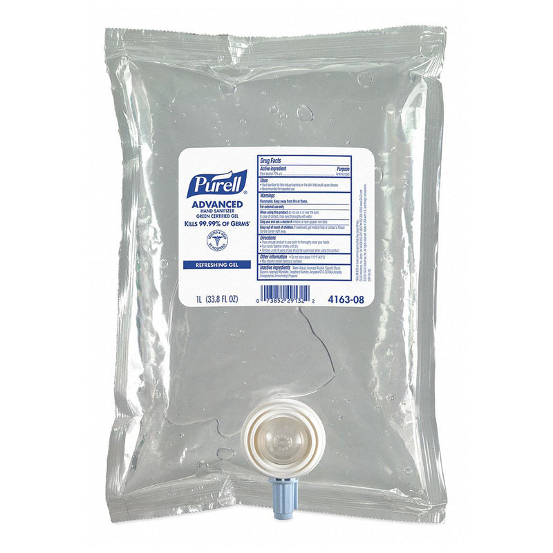 PURELL® GREEN CERTIFIED ADVANCED HAND SANITIZER GEL 1000 ML DISPENSER REFILL BAG, SOLD AS 8/CASE GOJO 4163-08