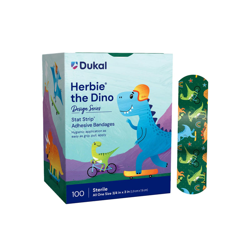 AMERICAN® WHITE CROSS STAT STRIP® KID DESIGN HERBIE THE DINOSAUR ADHESIVE STRIP, SOLD AS 100/BOX DUKAL 15601